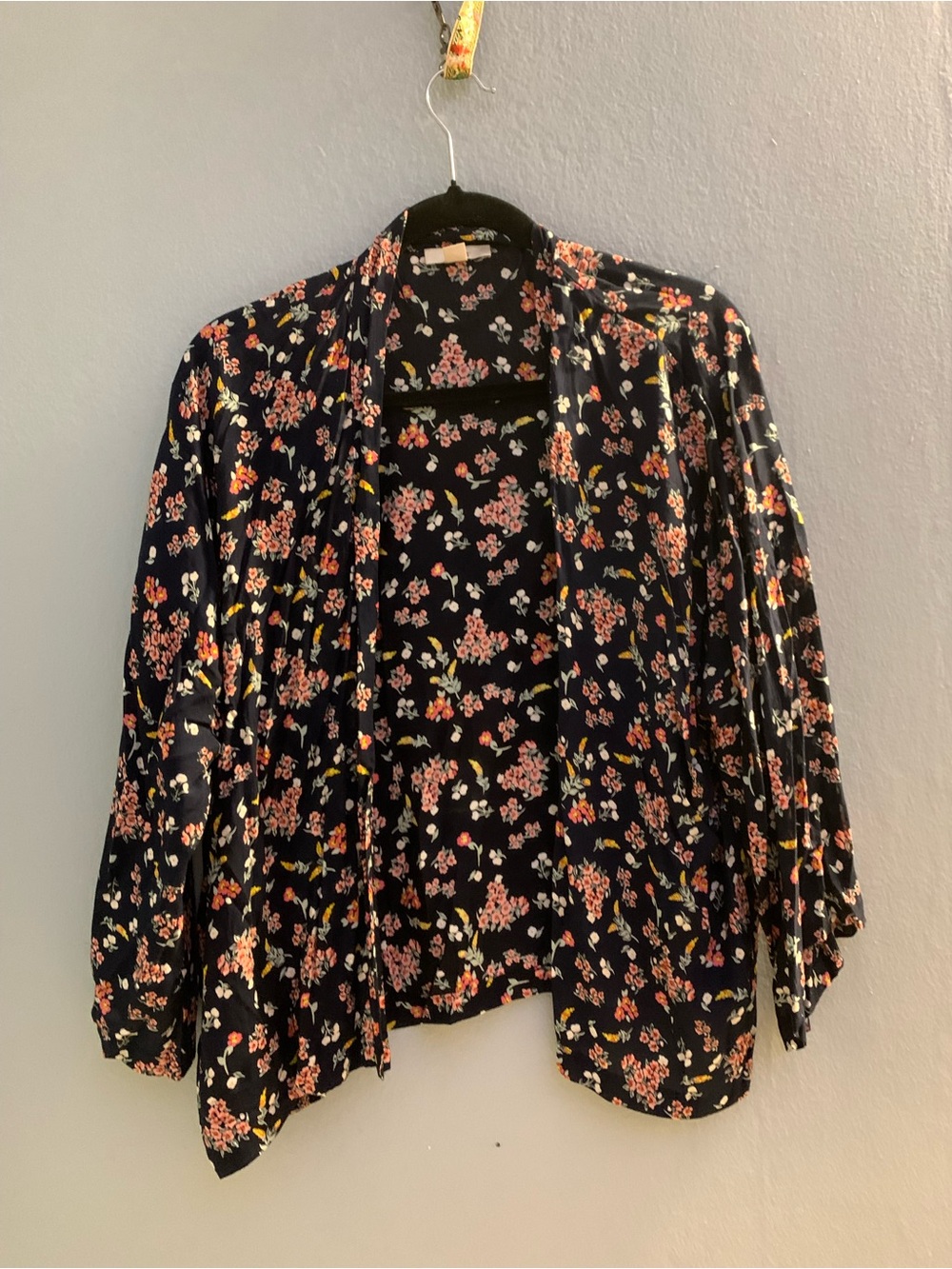 Loft Women's Navy Floral Open-Front Kimono Jacket
